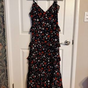 Michael Kors Black Maxi Dress with Red & White Floral Print